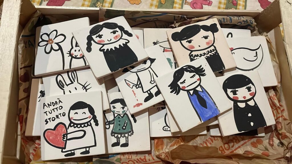 Mattonelle illustrate da Angelina Annis per regali Green di Natale