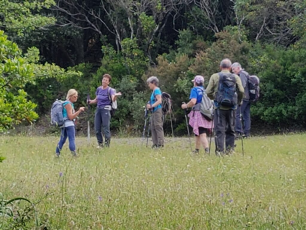 Eco Trekking sosta di gruppo nella radura per spiegazioni con sttefania Contini